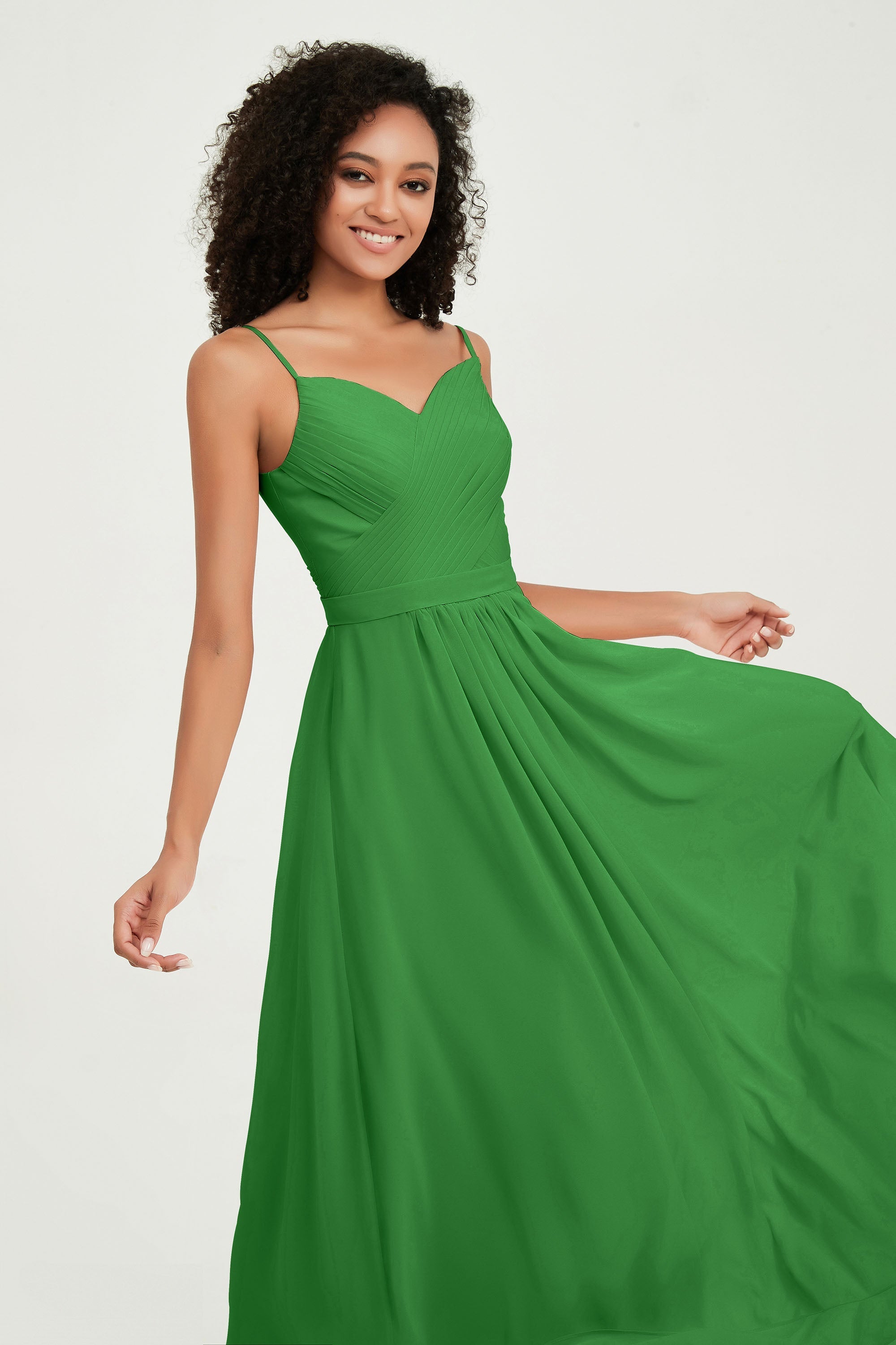 Spaghetti Straps Chiffon Bridesmaid Dresses Ruched Pleated Formal Evening Dress Gowns
