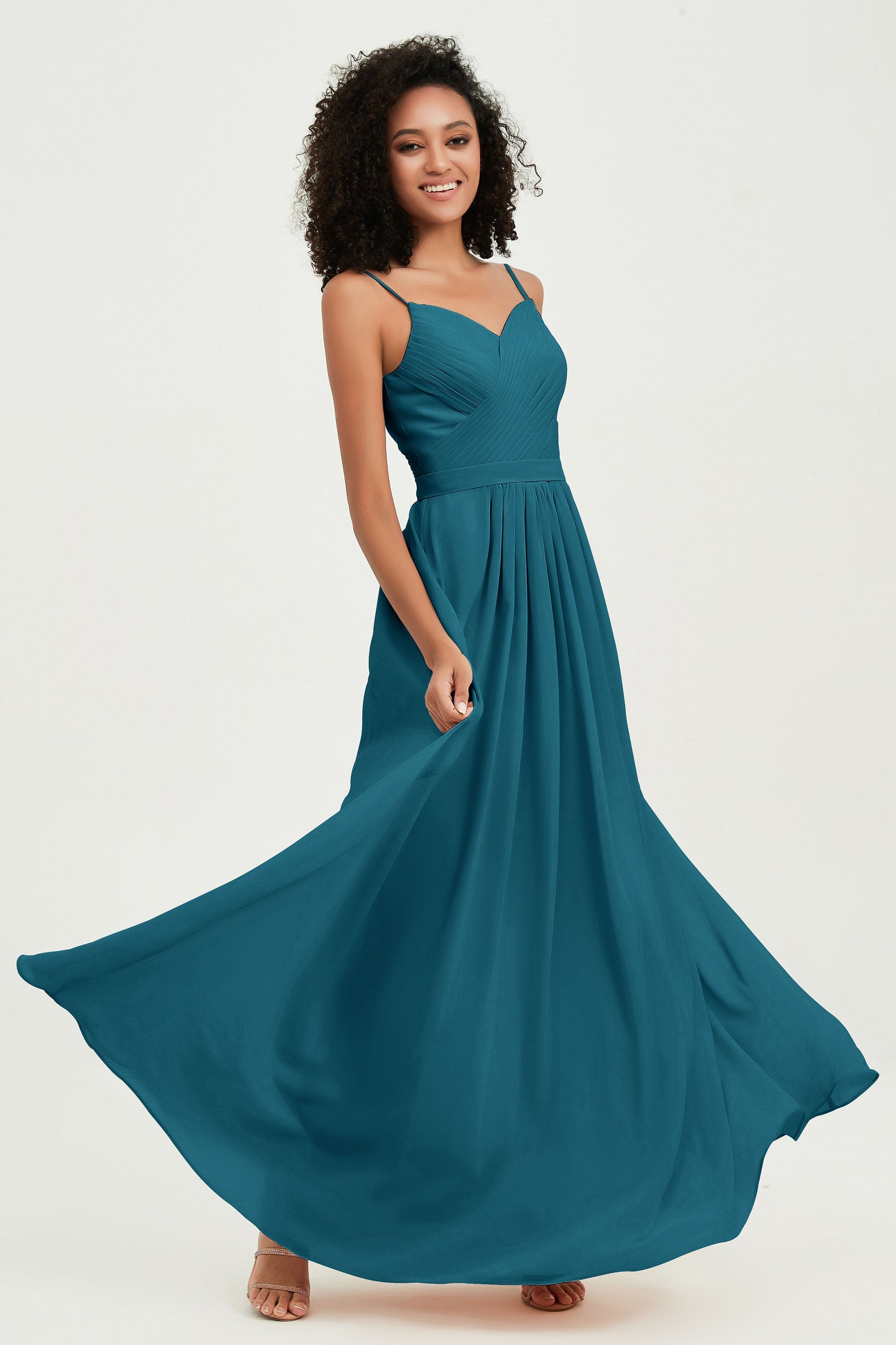 Spaghetti Straps Chiffon Bridesmaid Dresses Ruched Pleated Formal Evening Dress Gowns