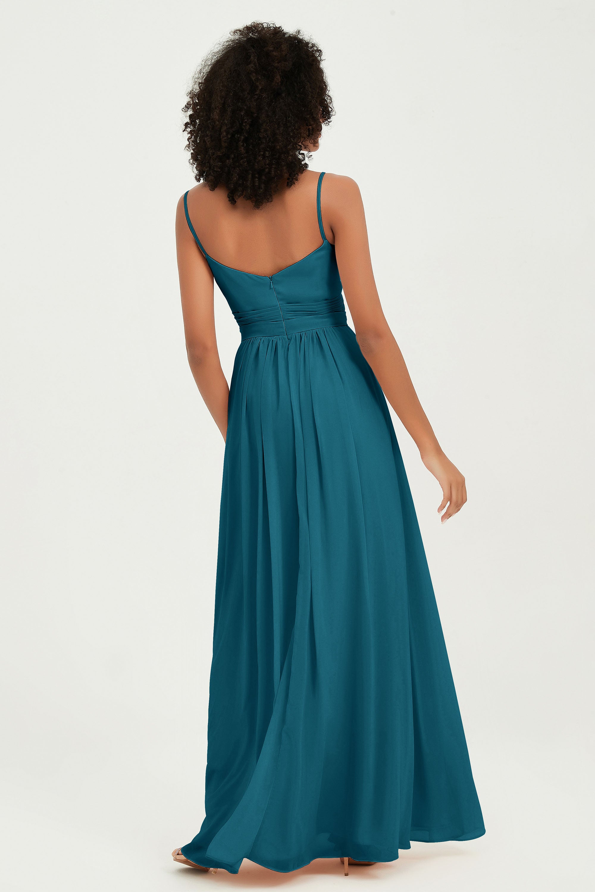 Spaghetti Straps Chiffon Bridesmaid Dresses Ruched Pleated Formal Evening Dress Gowns
