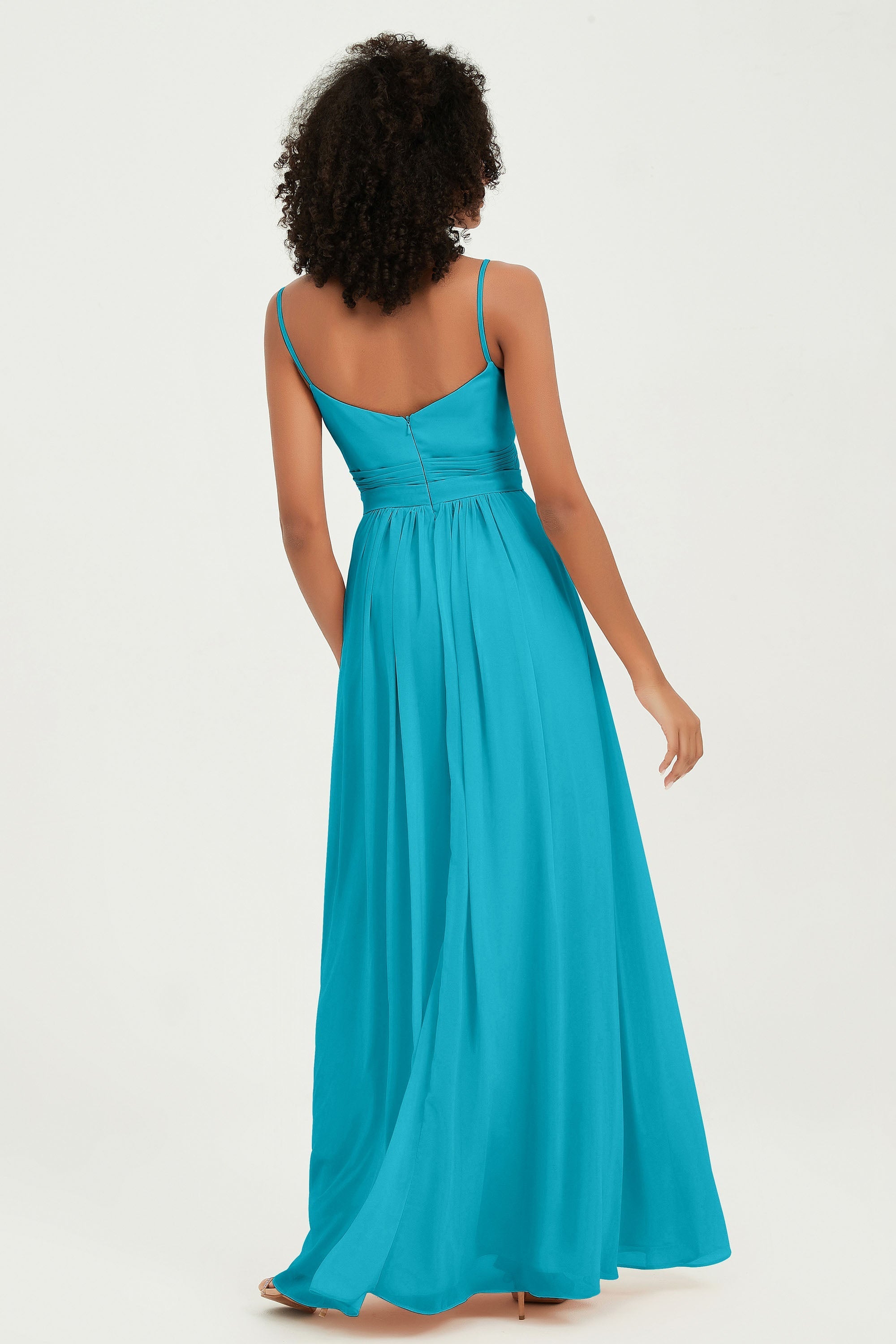 Spaghetti Straps Chiffon Bridesmaid Dresses Ruched Pleated Formal Evening Dress Gowns