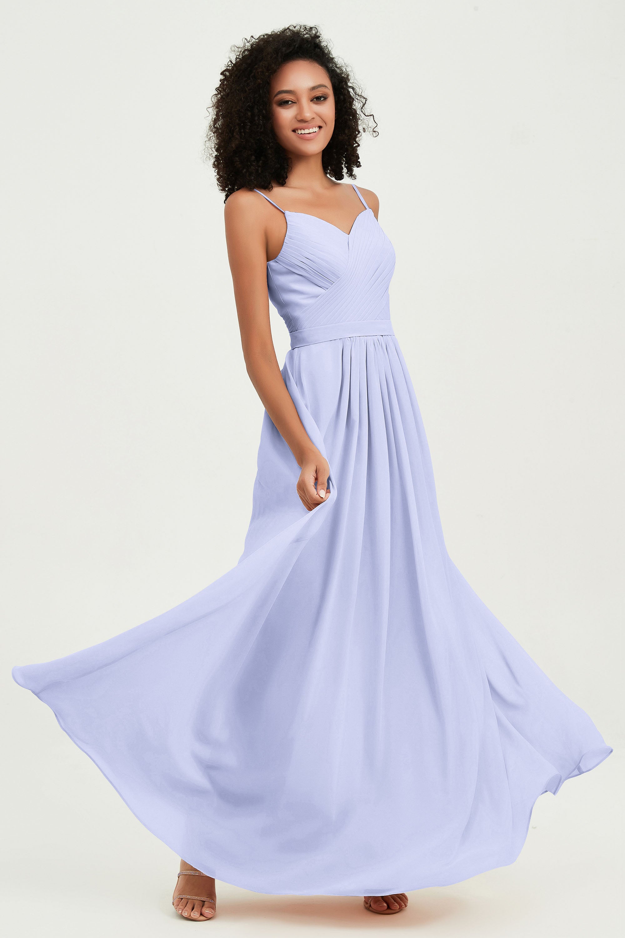 Spaghetti Straps Chiffon Bridesmaid Dresses Ruched Pleated Formal Evening Dress Gowns