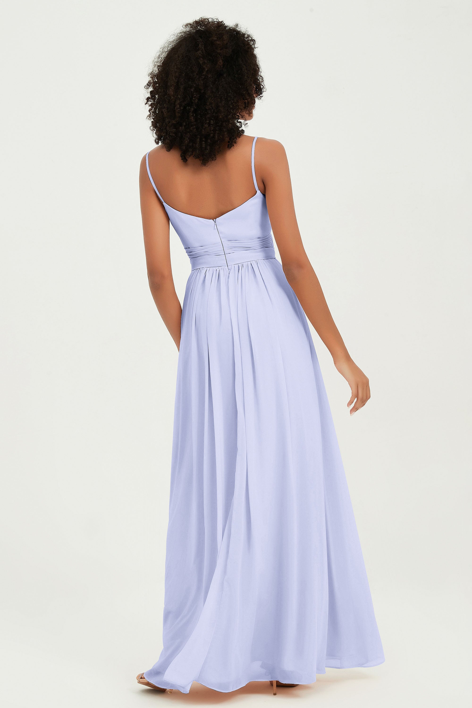 Spaghetti Straps Chiffon Bridesmaid Dresses Ruched Pleated Formal Evening Dress Gowns