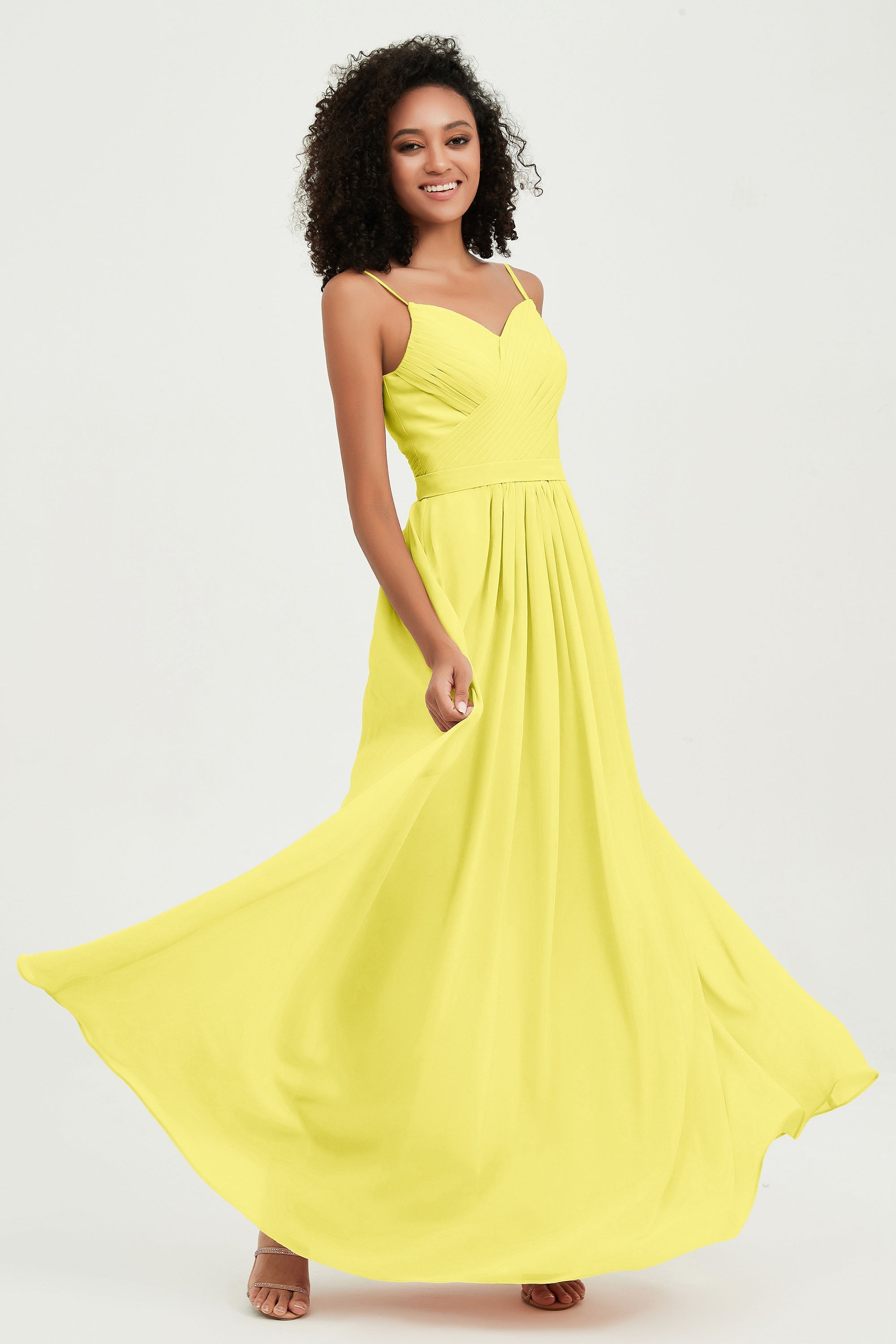 Spaghetti Straps Chiffon Bridesmaid Dresses Ruched Pleated Formal Evening Dress Gowns