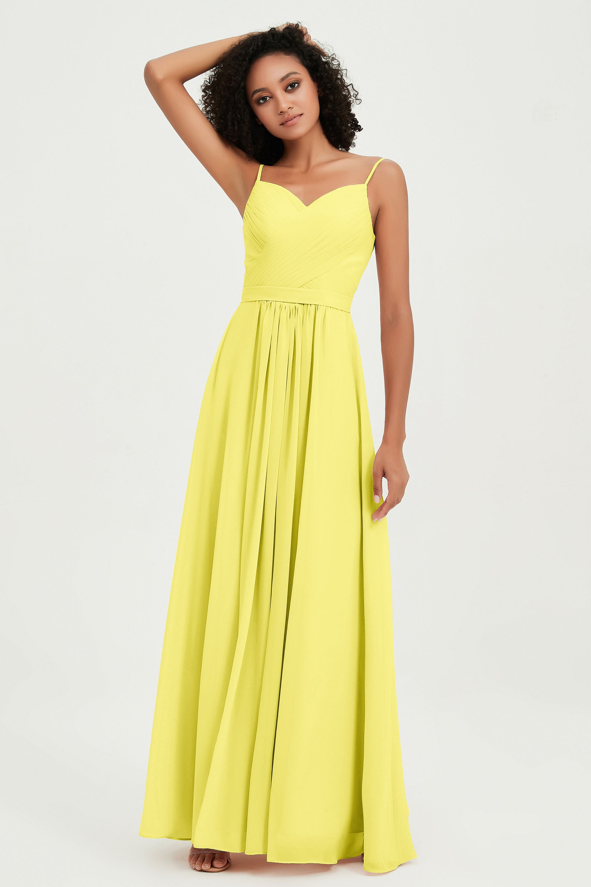 Spaghetti Straps Chiffon Bridesmaid Dresses Ruched Pleated Formal Evening Dress Gowns