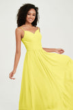 Spaghetti Straps Chiffon Bridesmaid Dresses Ruched Pleated Formal Evening Dress Gowns