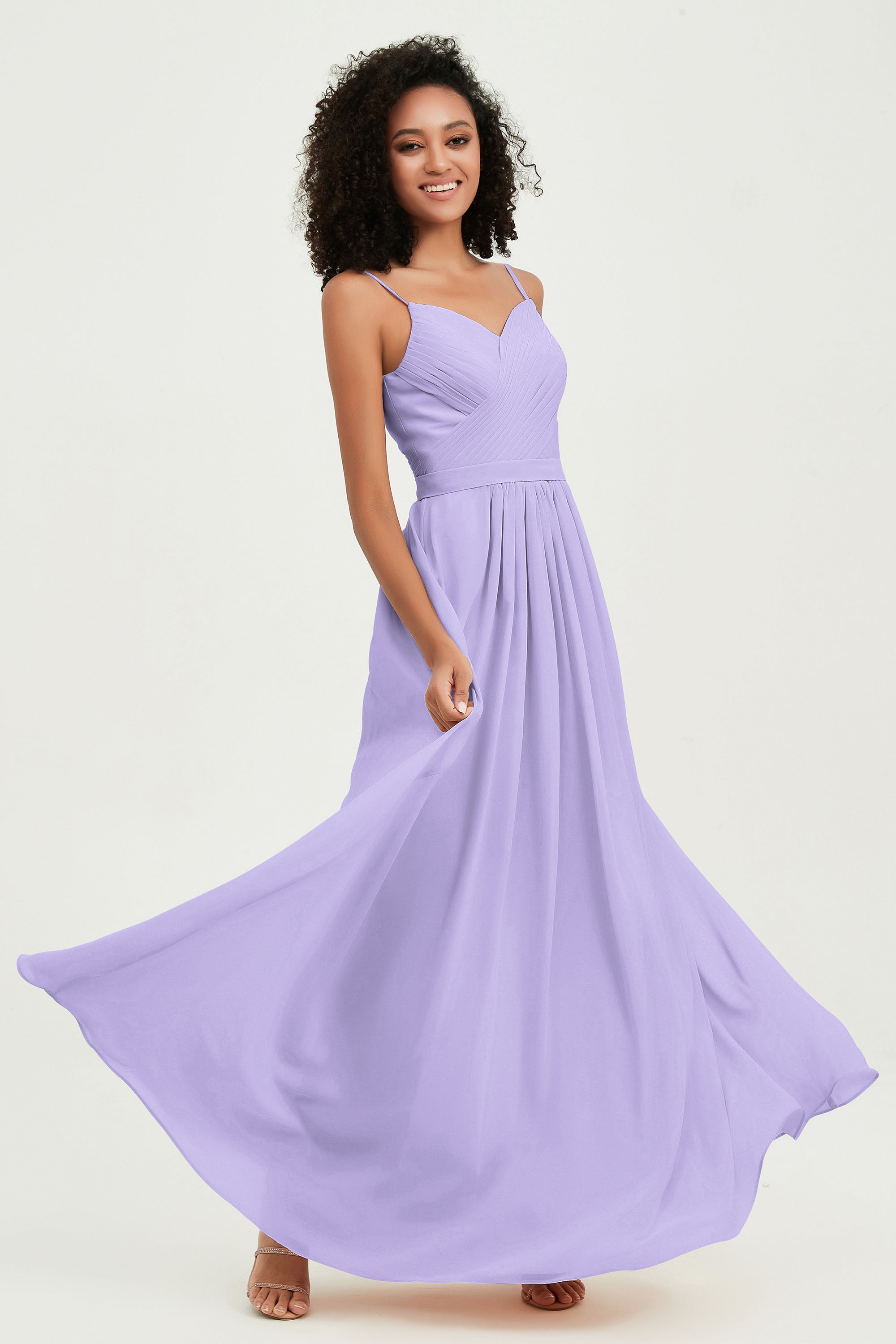 Spaghetti Straps Chiffon Bridesmaid Dresses Ruched Pleated Formal Evening Dress Gowns