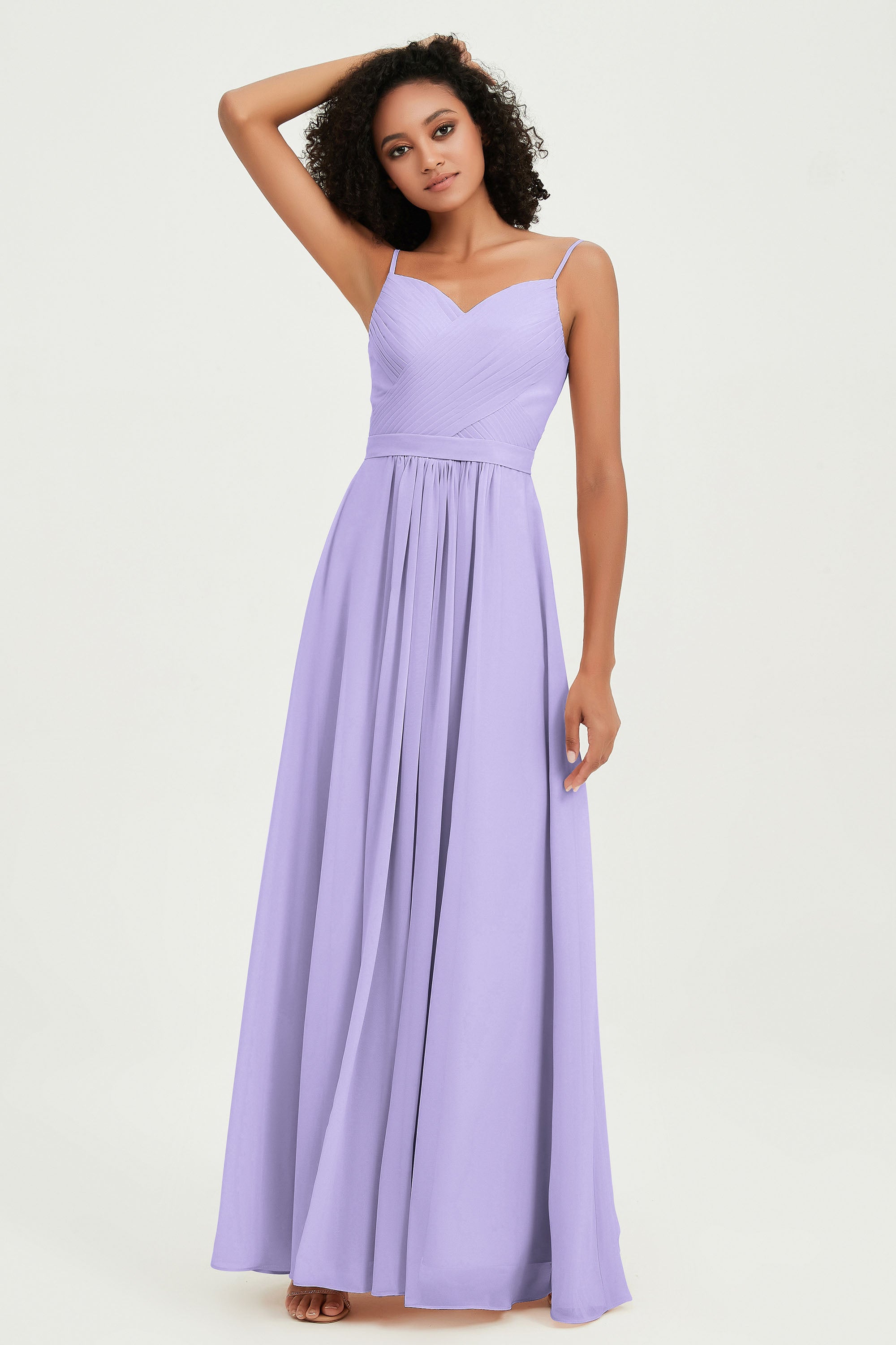 Spaghetti Straps Chiffon Bridesmaid Dresses Ruched Pleated Formal Evening Dress Gowns