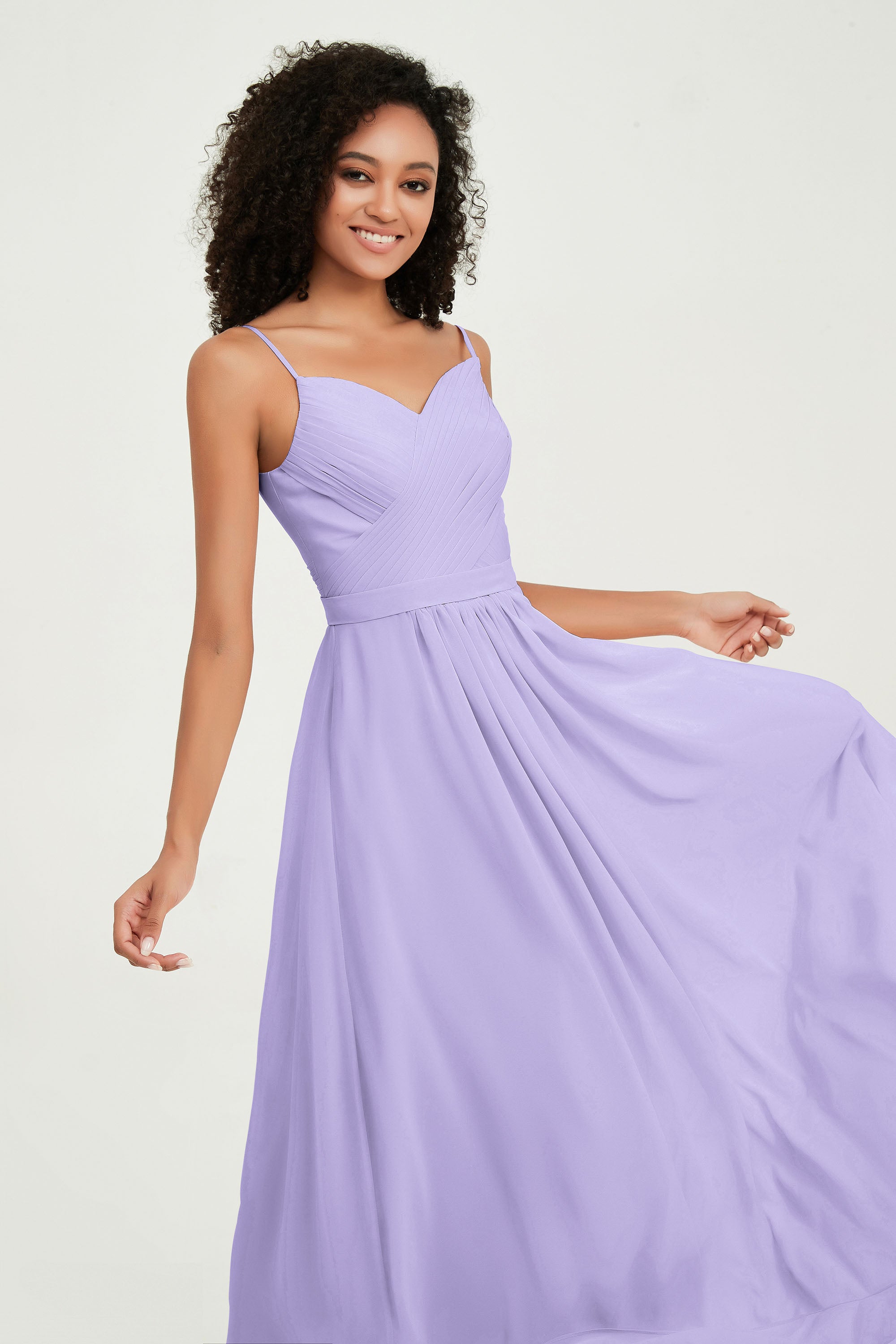 Spaghetti Straps Chiffon Bridesmaid Dresses Ruched Pleated Formal Evening Dress Gowns