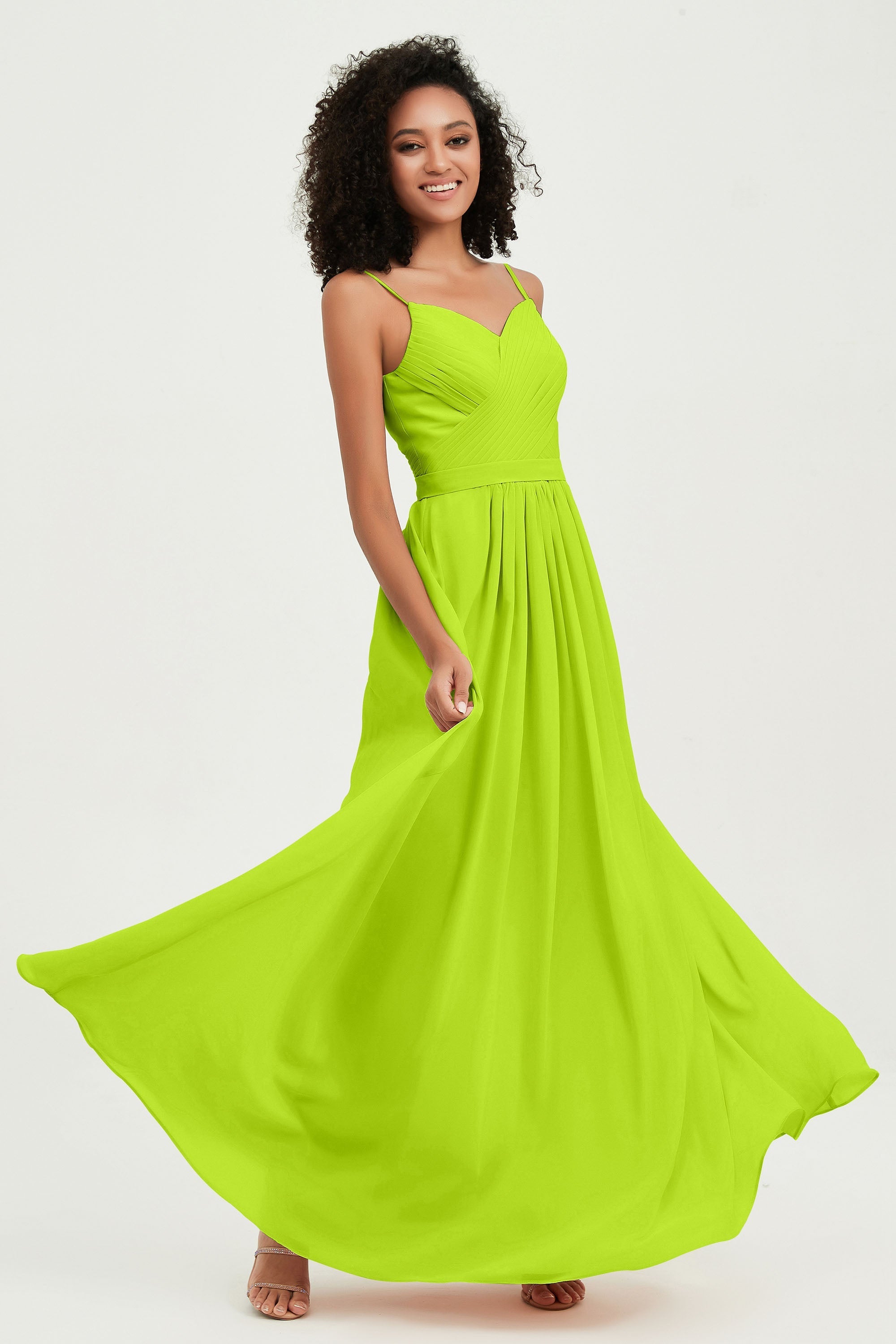 Spaghetti Straps Chiffon Bridesmaid Dresses Ruched Pleated Formal Evening Dress Gowns