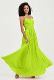 Spaghetti Straps Chiffon Bridesmaid Dresses Ruched Pleated Formal Evening Dress Gowns