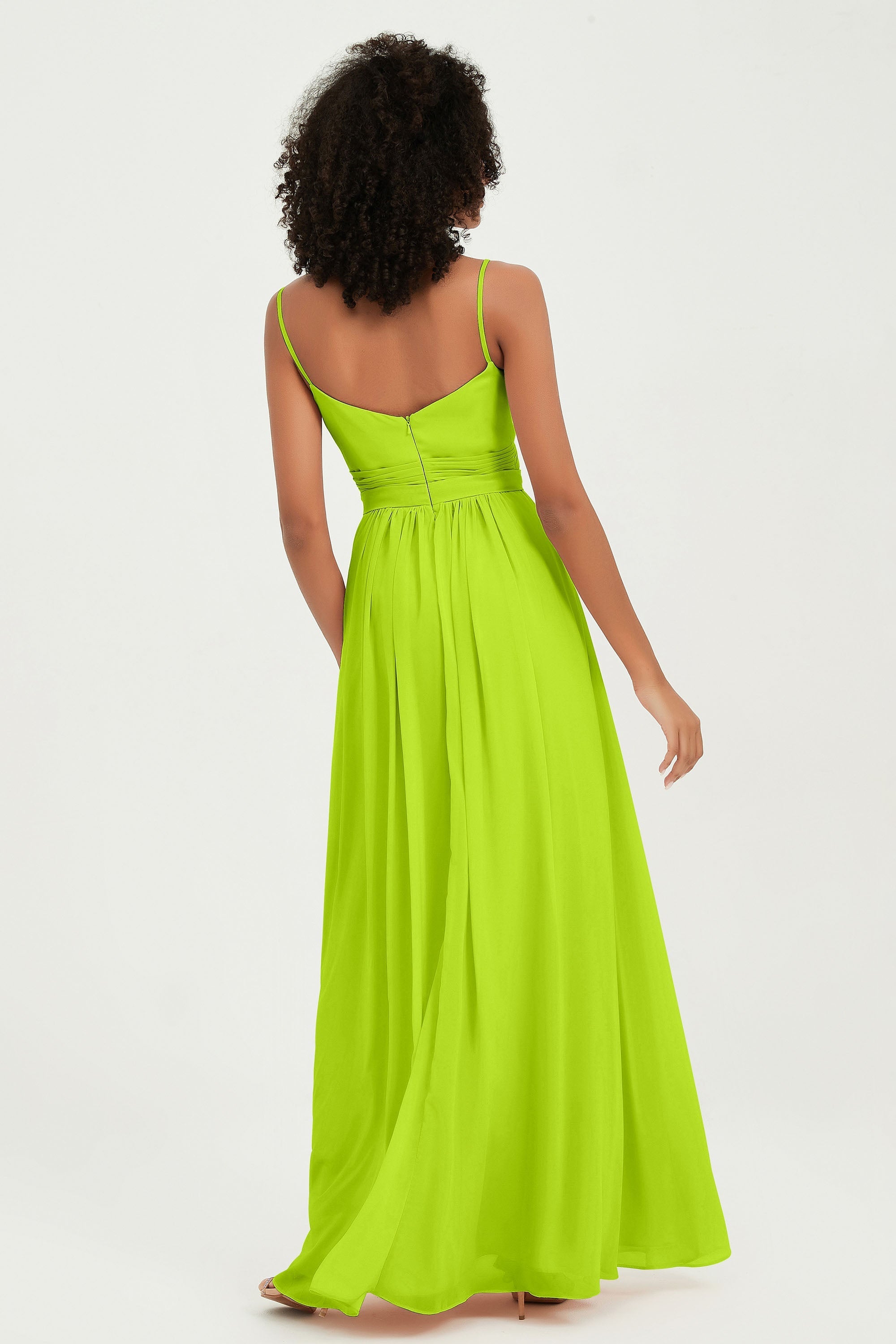 Spaghetti Straps Chiffon Bridesmaid Dresses Ruched Pleated Formal Evening Dress Gowns