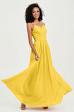 Spaghetti Straps Chiffon Bridesmaid Dresses Ruched Pleated Formal Evening Dress Gowns