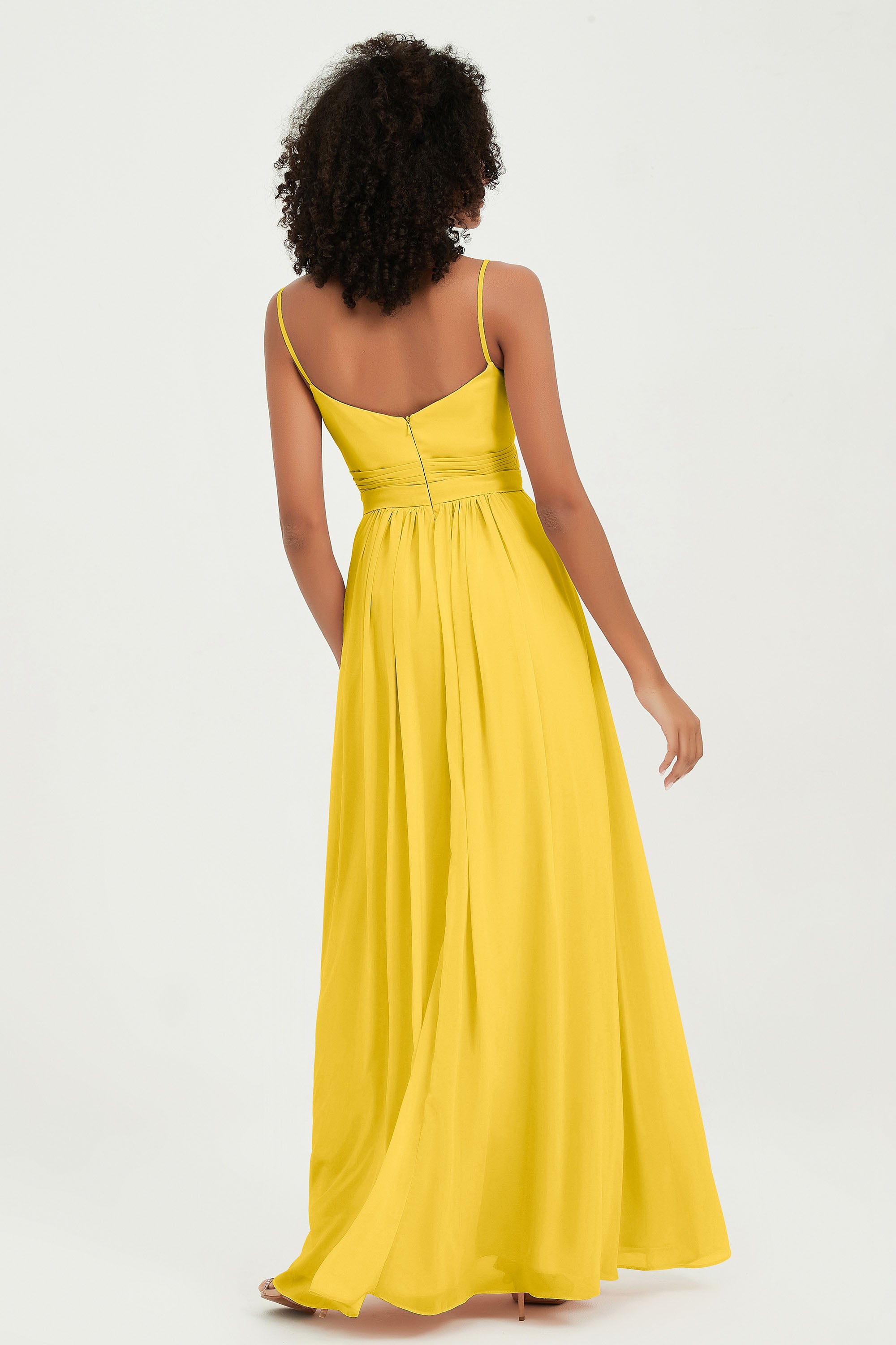 Spaghetti Straps Chiffon Bridesmaid Dresses Ruched Pleated Formal Evening Dress Gowns