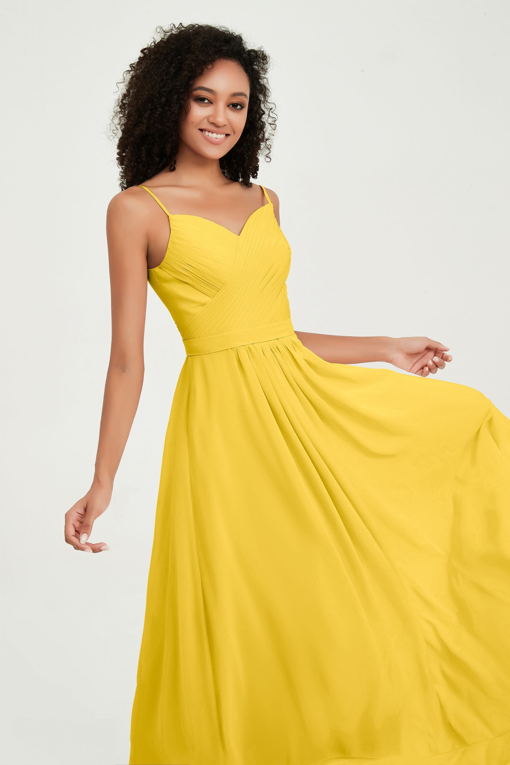 Spaghetti Straps Chiffon Bridesmaid Dresses Ruched Pleated Formal Evening Dress Gowns
