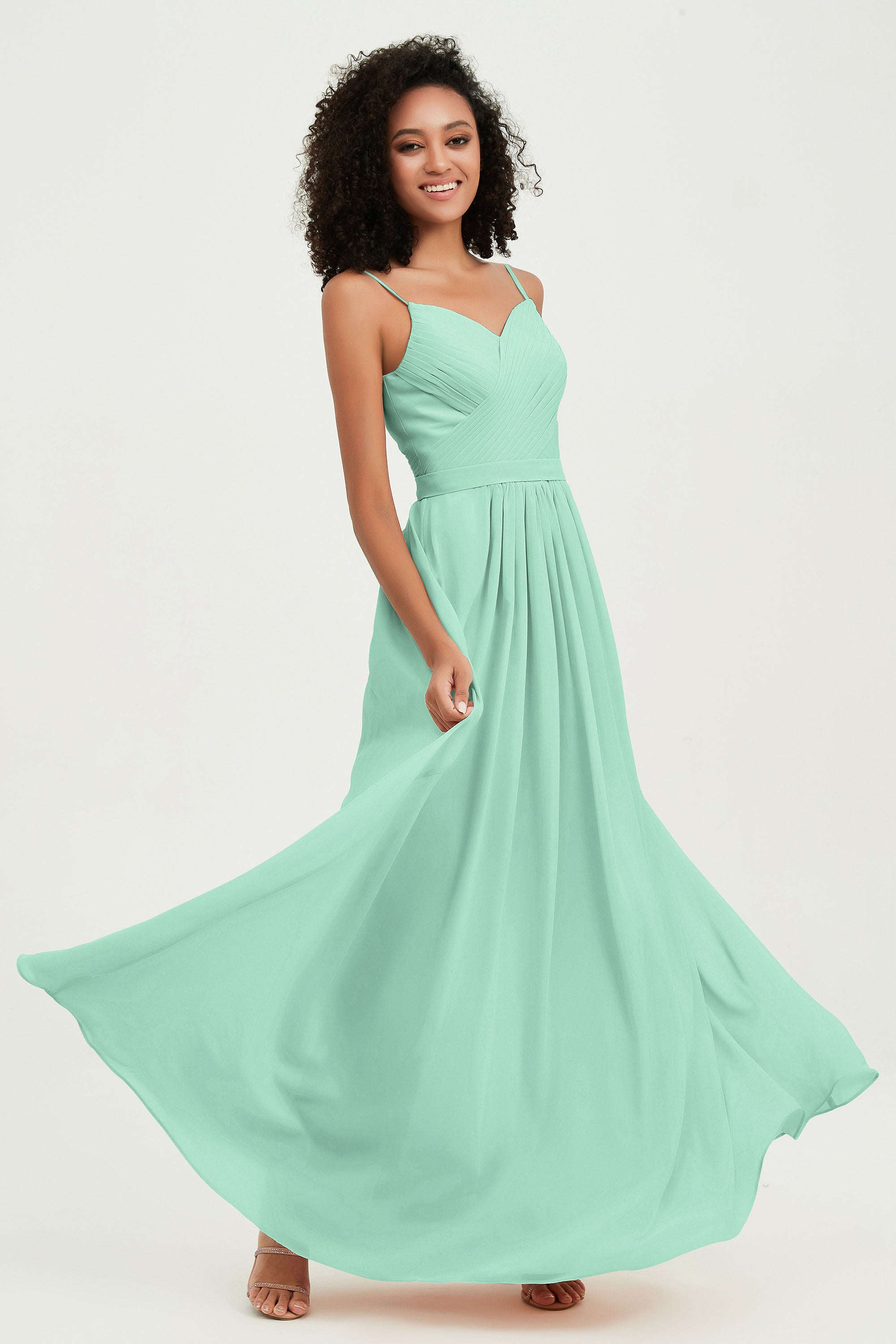 Spaghetti Straps Chiffon Bridesmaid Dresses Ruched Pleated Formal Evening Dress Gowns