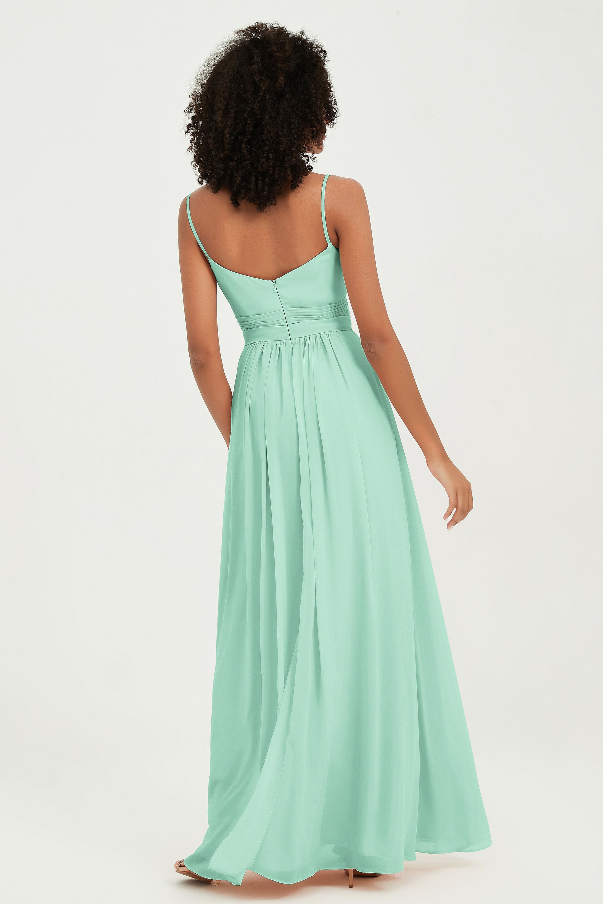 Spaghetti Straps Chiffon Bridesmaid Dresses Ruched Pleated Formal Evening Dress Gowns