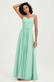 Spaghetti Straps Chiffon Bridesmaid Dresses Ruched Pleated Formal Evening Dress Gowns