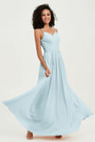 Spaghetti Straps Chiffon Bridesmaid Dresses Ruched Pleated Formal Evening Dress Gowns
