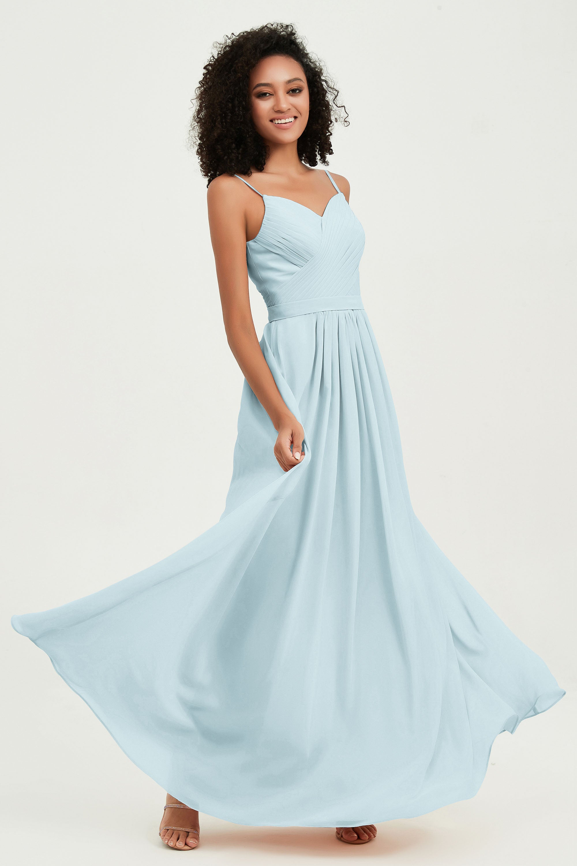 Spaghetti Straps Chiffon Bridesmaid Dresses Ruched Pleated Formal Evening Dress Gowns