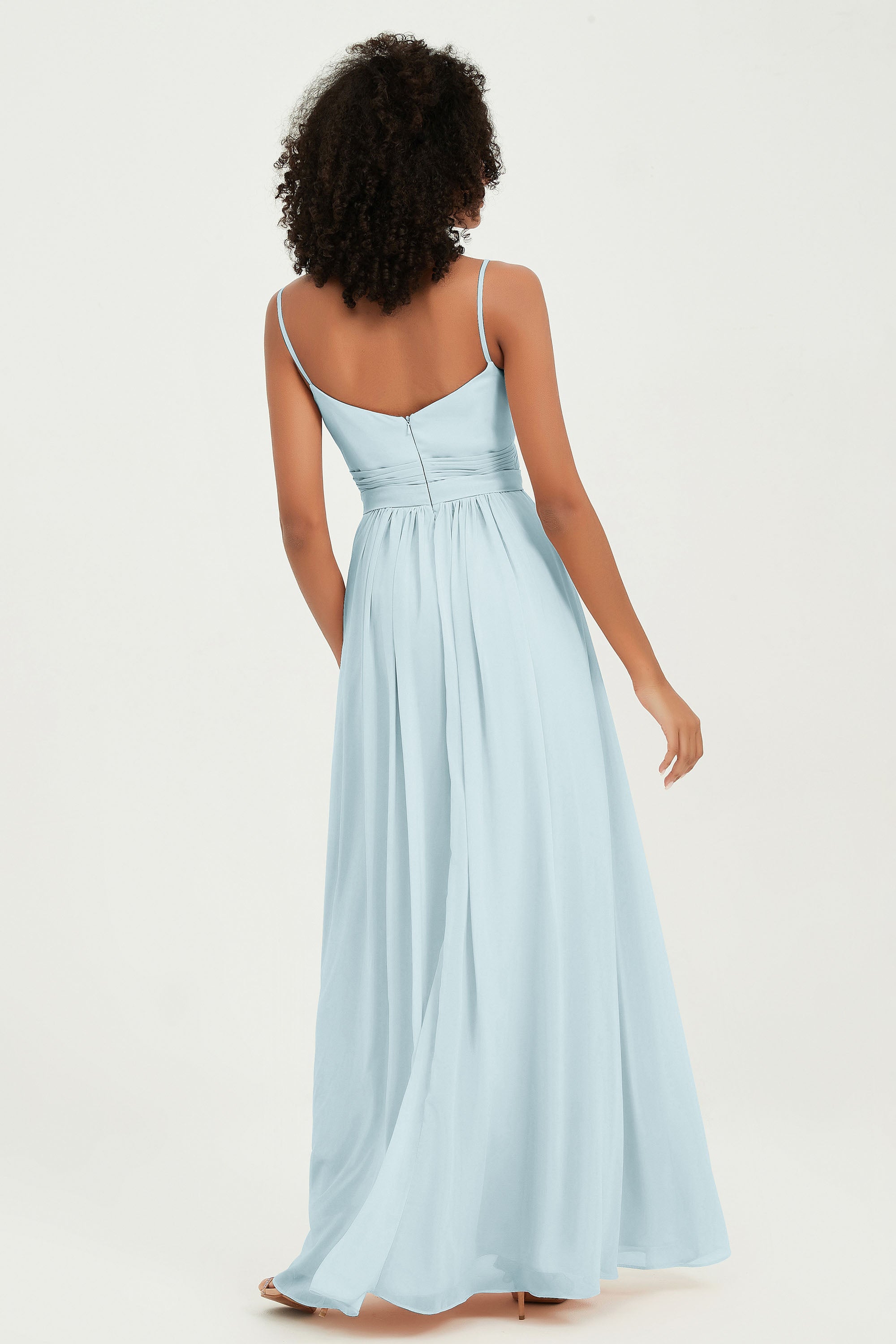Spaghetti Straps Chiffon Bridesmaid Dresses Ruched Pleated Formal Evening Dress Gowns