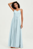 Spaghetti Straps Chiffon Bridesmaid Dresses Ruched Pleated Formal Evening Dress Gowns