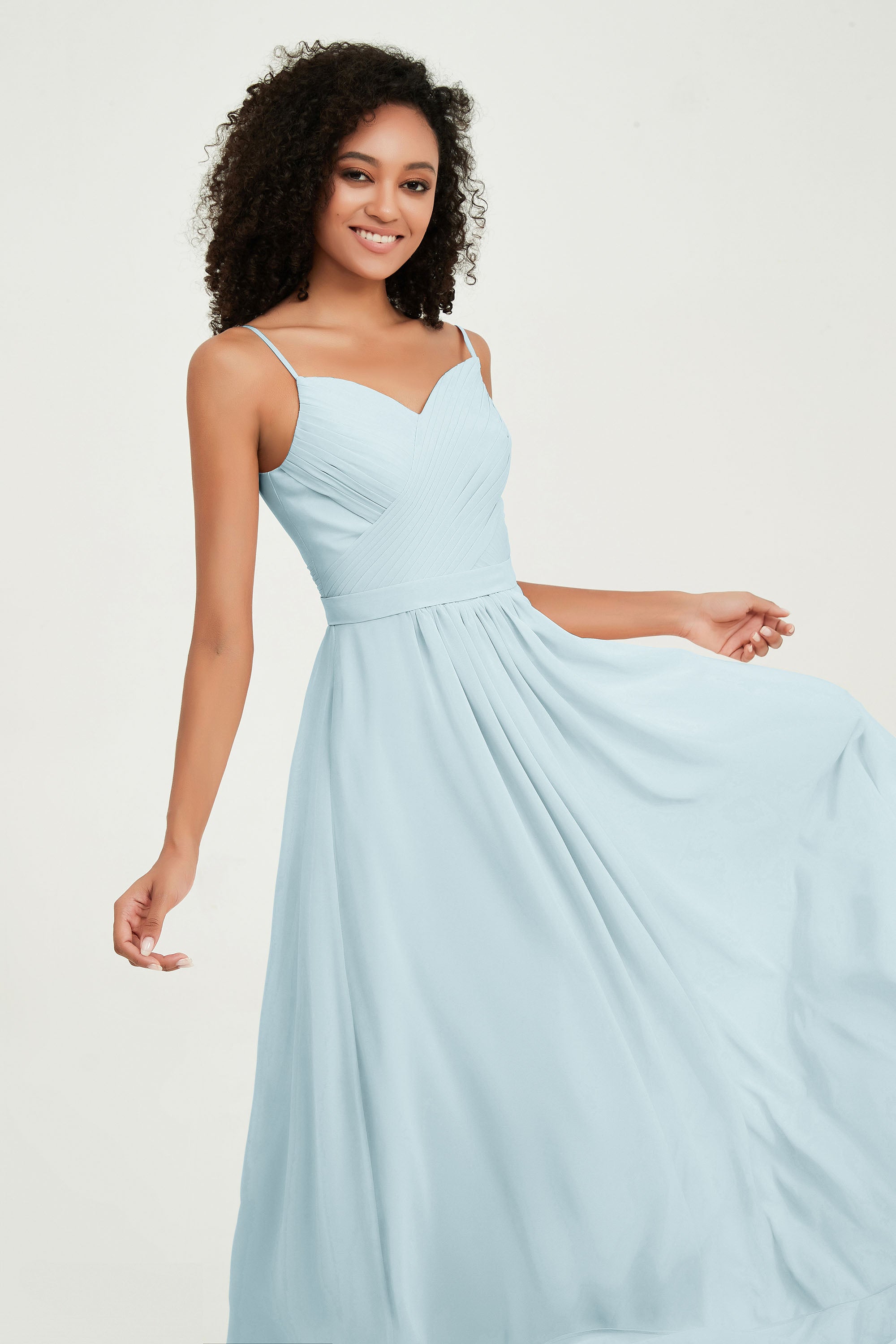 Spaghetti Straps Chiffon Bridesmaid Dresses Ruched Pleated Formal Evening Dress Gowns