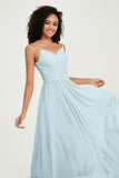 Spaghetti Straps Chiffon Bridesmaid Dresses Ruched Pleated Formal Evening Dress Gowns