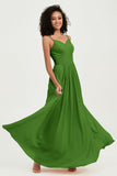 Spaghetti Straps Chiffon Bridesmaid Dresses Ruched Pleated Formal Evening Dress Gowns