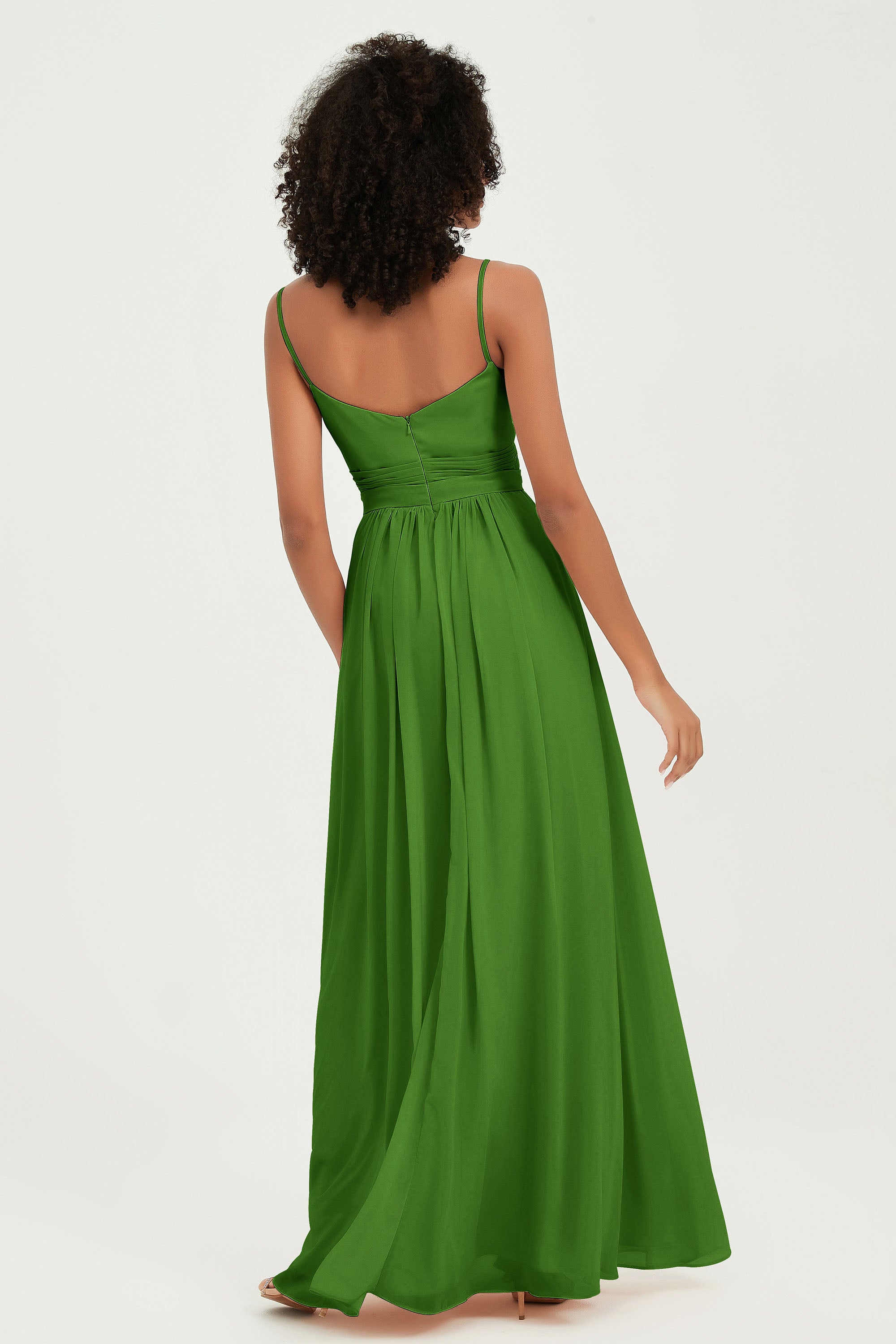 Spaghetti Straps Chiffon Bridesmaid Dresses Ruched Pleated Formal Evening Dress Gowns