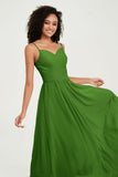 Spaghetti Straps Chiffon Bridesmaid Dresses Ruched Pleated Formal Evening Dress Gowns