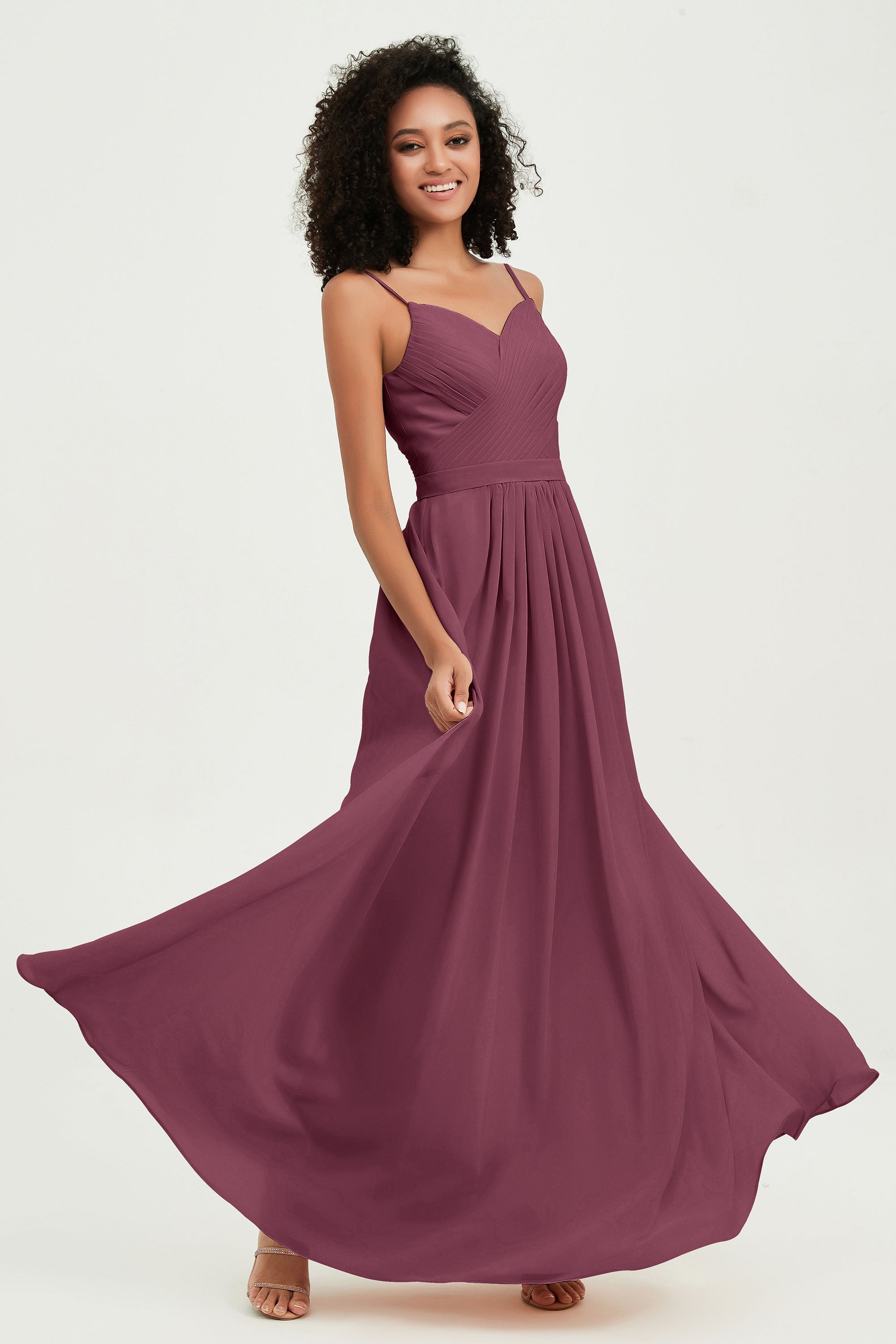 Spaghetti Straps Chiffon Bridesmaid Dresses Ruched Pleated Formal Evening Dress Gowns
