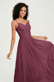 Spaghetti Straps Chiffon Bridesmaid Dresses Ruched Pleated Formal Evening Dress Gowns