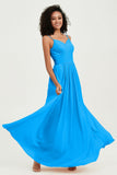 Spaghetti Straps Chiffon Bridesmaid Dresses Ruched Pleated Formal Evening Dress Gowns