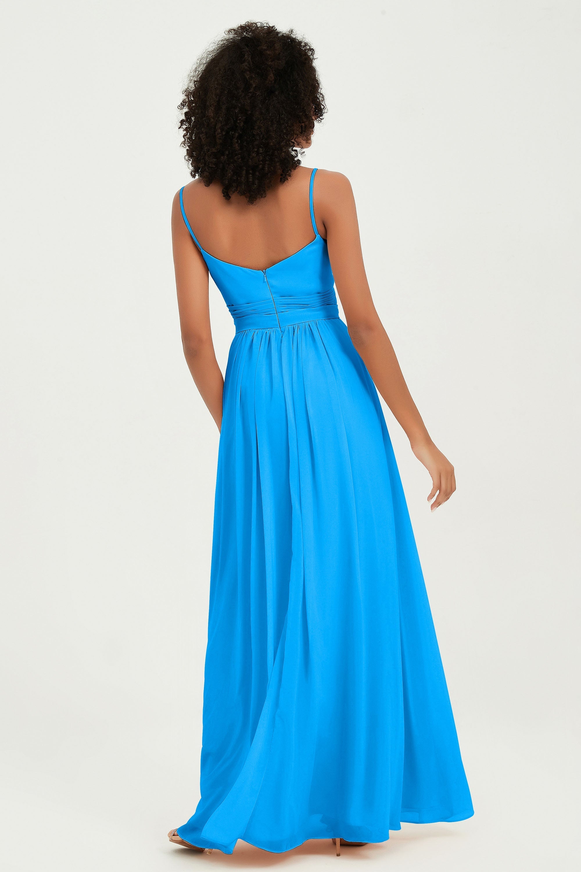 Spaghetti Straps Chiffon Bridesmaid Dresses Ruched Pleated Formal Evening Dress Gowns