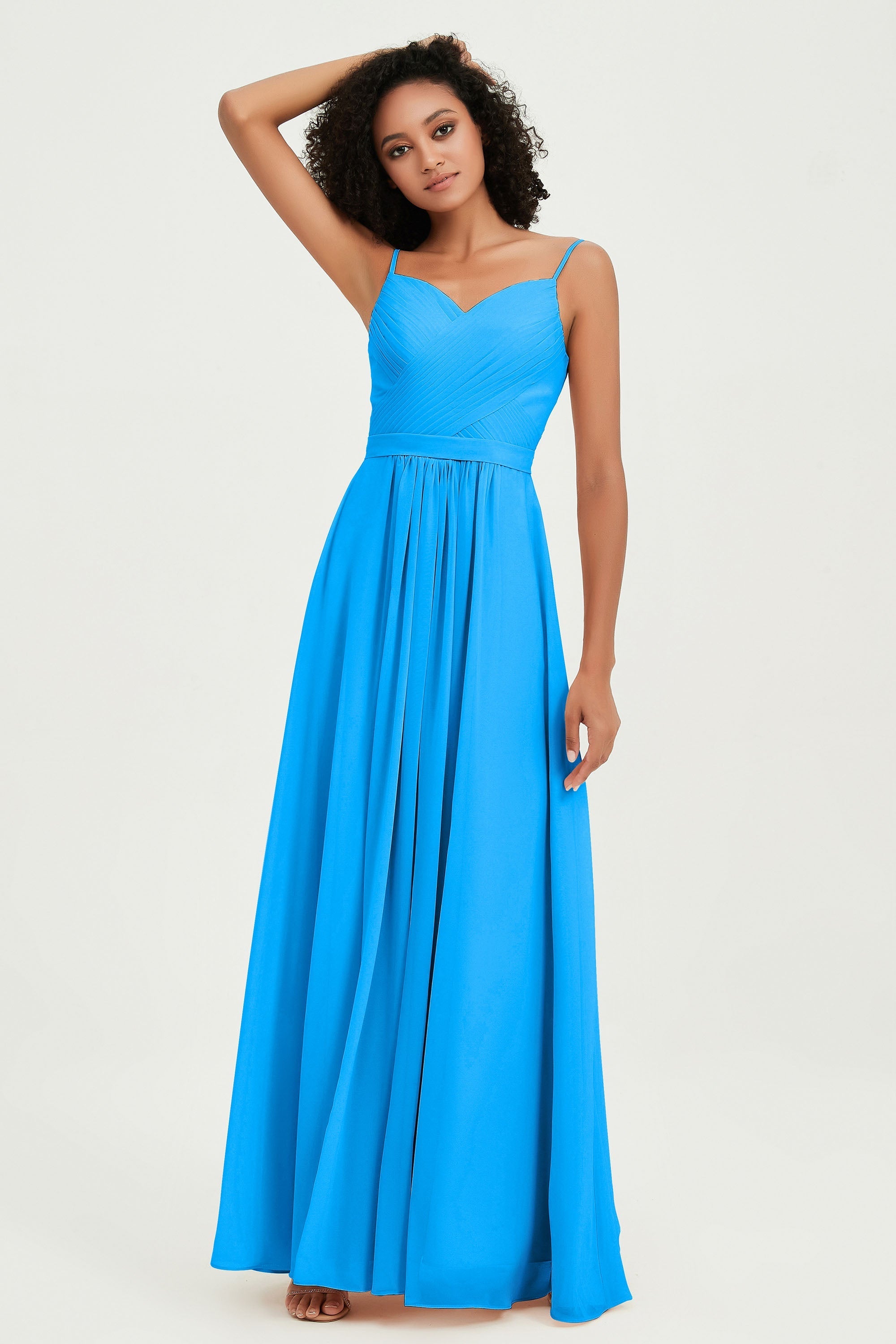 Spaghetti Straps Chiffon Bridesmaid Dresses Ruched Pleated Formal Evening Dress Gowns