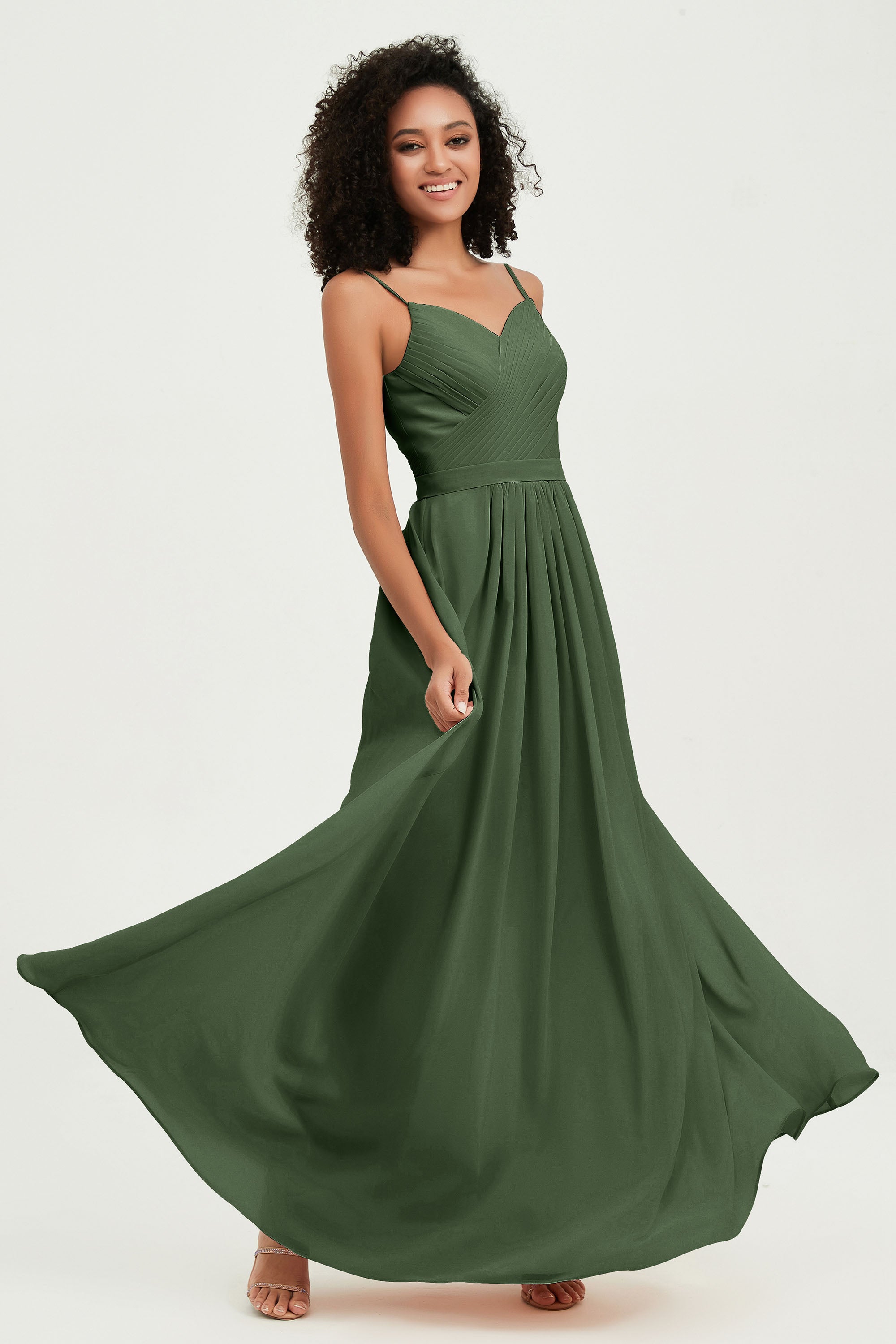 Spaghetti Straps Chiffon Bridesmaid Dresses Ruched Pleated Formal Evening Dress Gowns