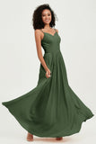 Spaghetti Straps Chiffon Bridesmaid Dresses Ruched Pleated Formal Evening Dress Gowns