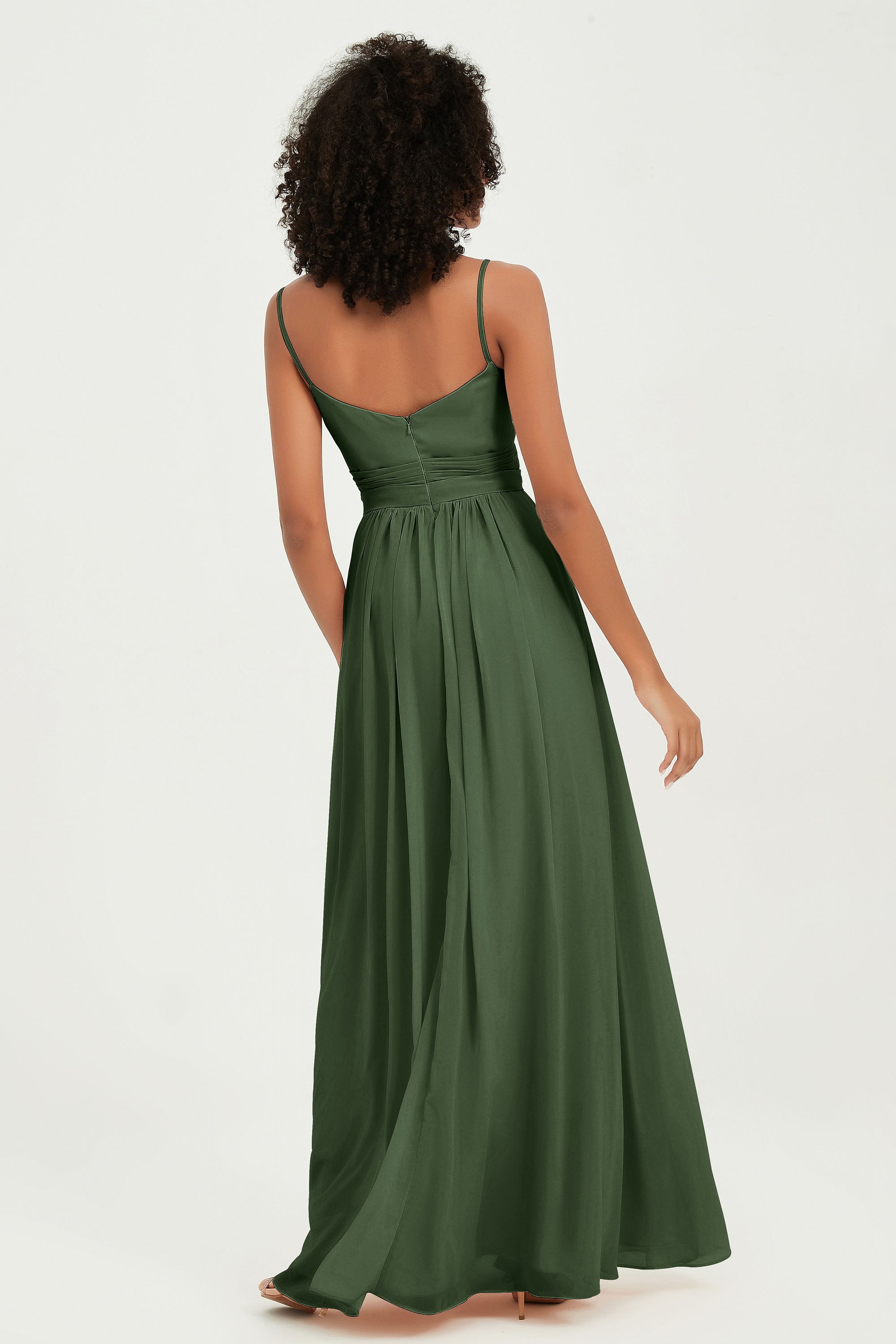 Spaghetti Straps Chiffon Bridesmaid Dresses Ruched Pleated Formal Evening Dress Gowns
