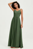 Spaghetti Straps Chiffon Bridesmaid Dresses Ruched Pleated Formal Evening Dress Gowns