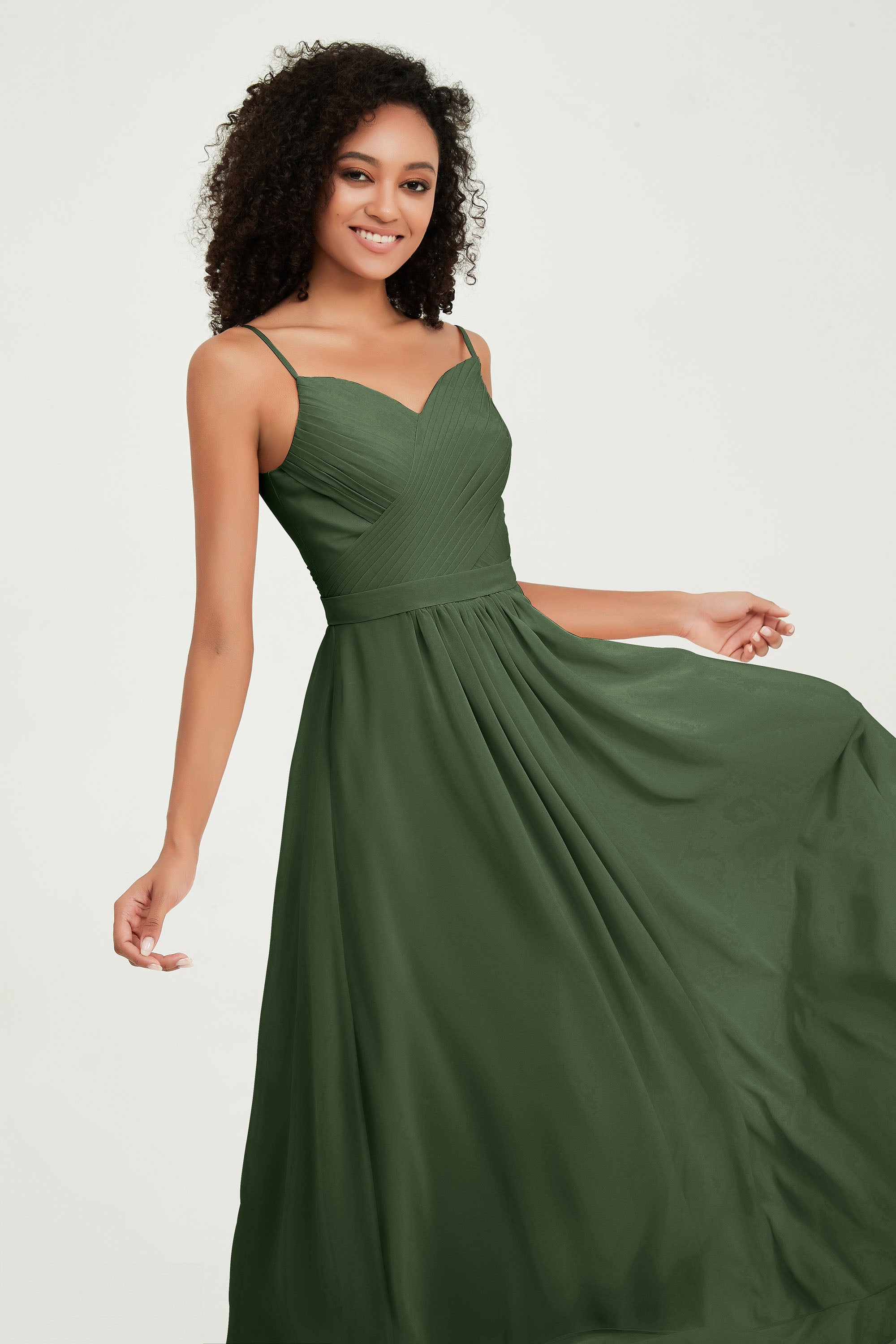 Spaghetti Straps Chiffon Bridesmaid Dresses Ruched Pleated Formal Evening Dress Gowns