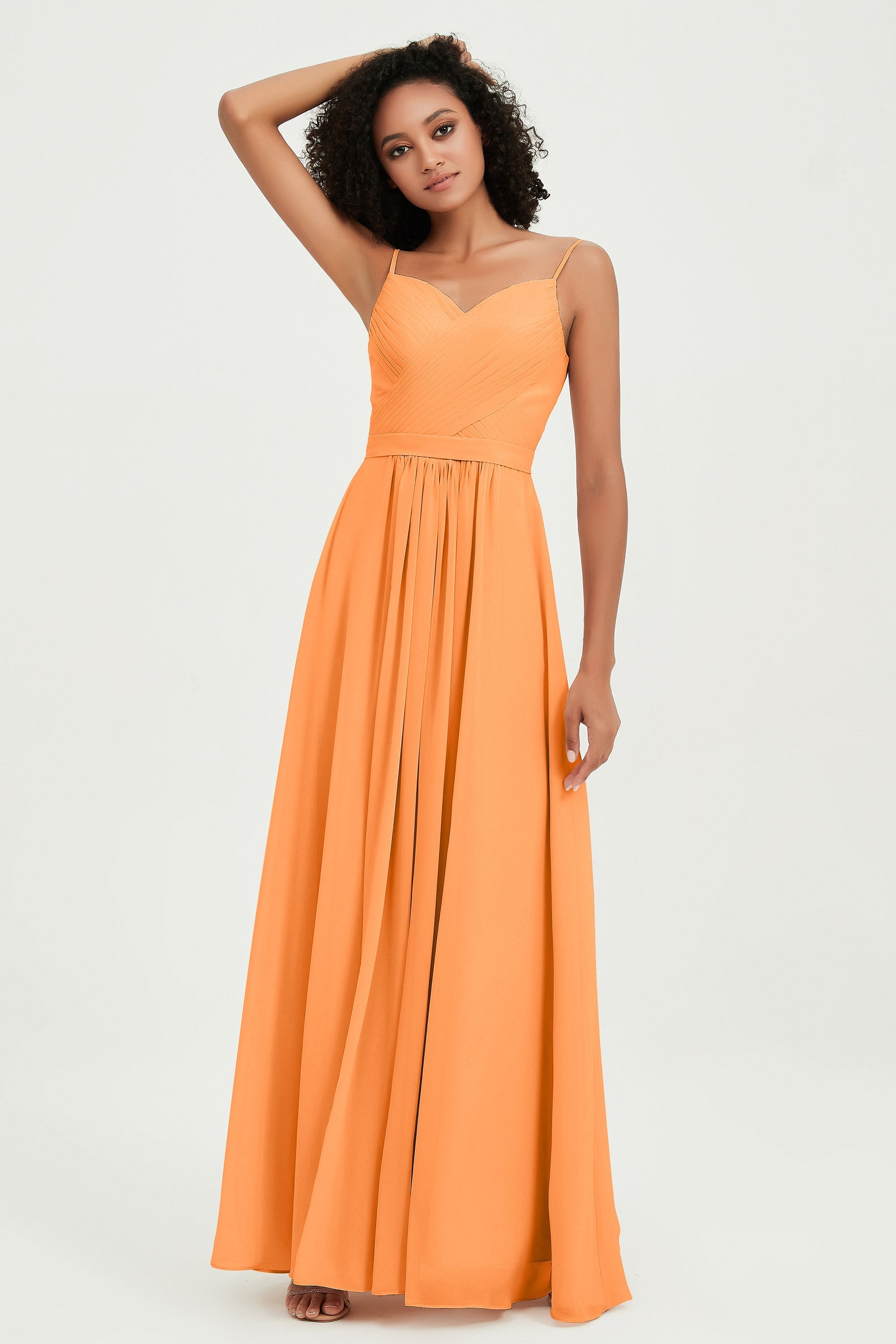 Spaghetti Straps Chiffon Bridesmaid Dresses Ruched Pleated Formal Evening Dress Gowns
