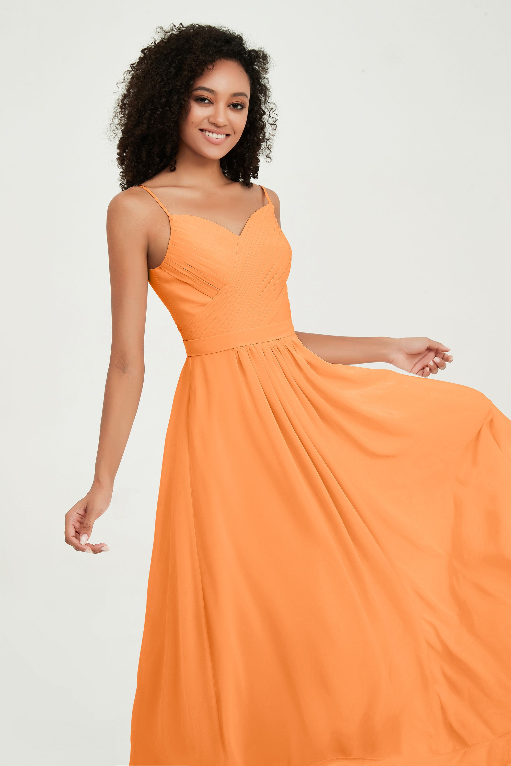 Spaghetti Straps Chiffon Bridesmaid Dresses Ruched Pleated Formal Evening Dress Gowns