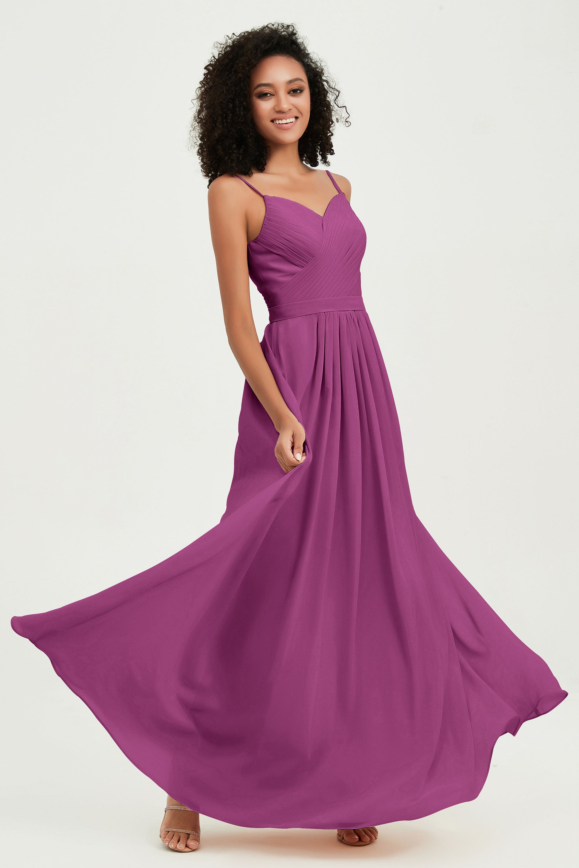 Spaghetti Straps Chiffon Bridesmaid Dresses Ruched Pleated Formal Evening Dress Gowns