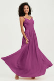 Spaghetti Straps Chiffon Bridesmaid Dresses Ruched Pleated Formal Evening Dress Gowns