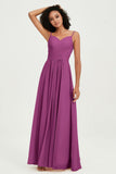 Spaghetti Straps Chiffon Bridesmaid Dresses Ruched Pleated Formal Evening Dress Gowns