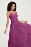 Spaghetti Straps Chiffon Bridesmaid Dresses Ruched Pleated Formal Evening Dress Gowns
