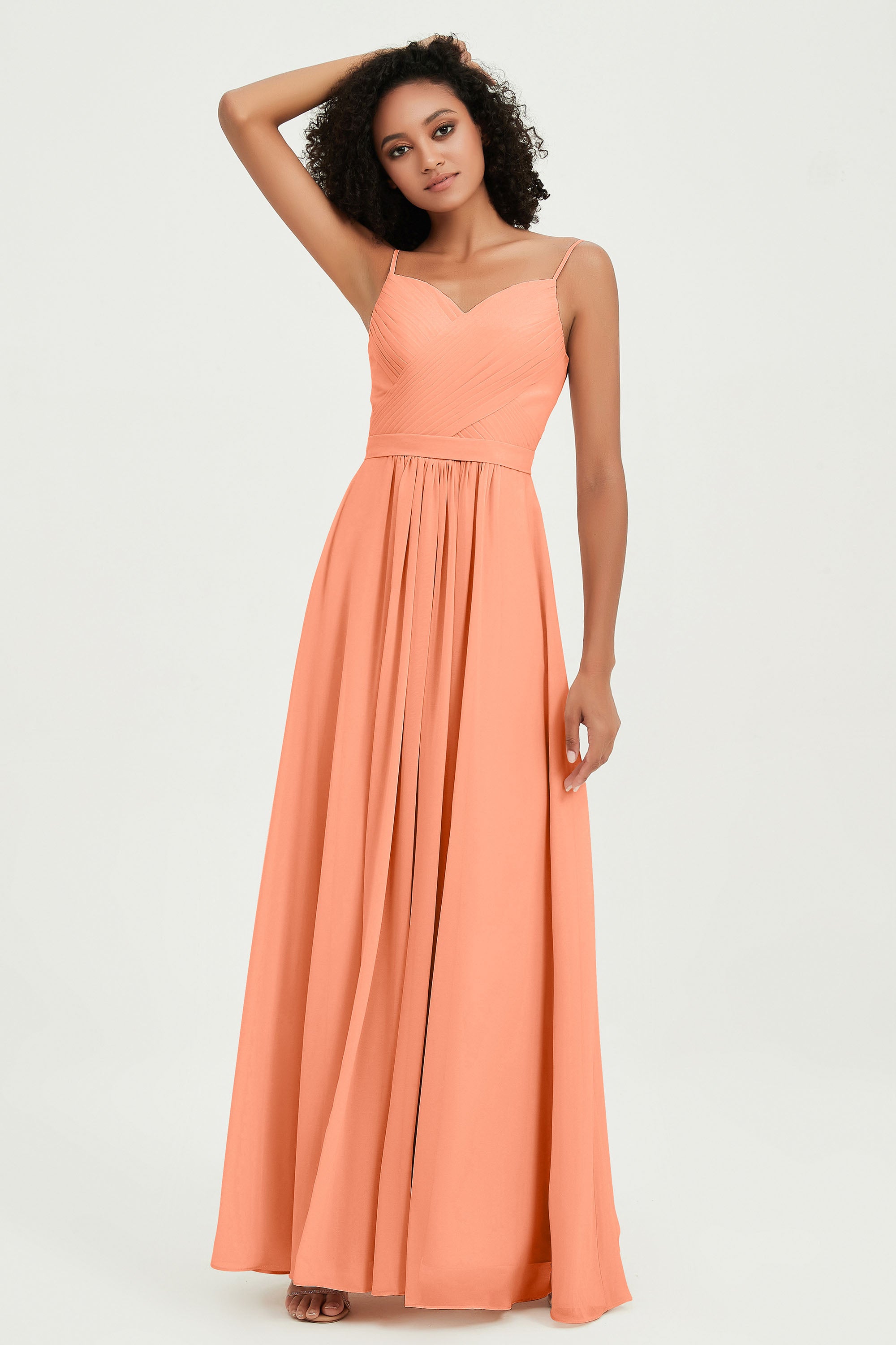 Spaghetti Straps Chiffon Bridesmaid Dresses Ruched Pleated Formal Evening Dress Gowns