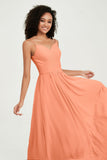 Spaghetti Straps Chiffon Bridesmaid Dresses Ruched Pleated Formal Evening Dress Gowns