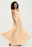Spaghetti Straps Chiffon Bridesmaid Dresses Ruched Pleated Formal Evening Dress Gowns