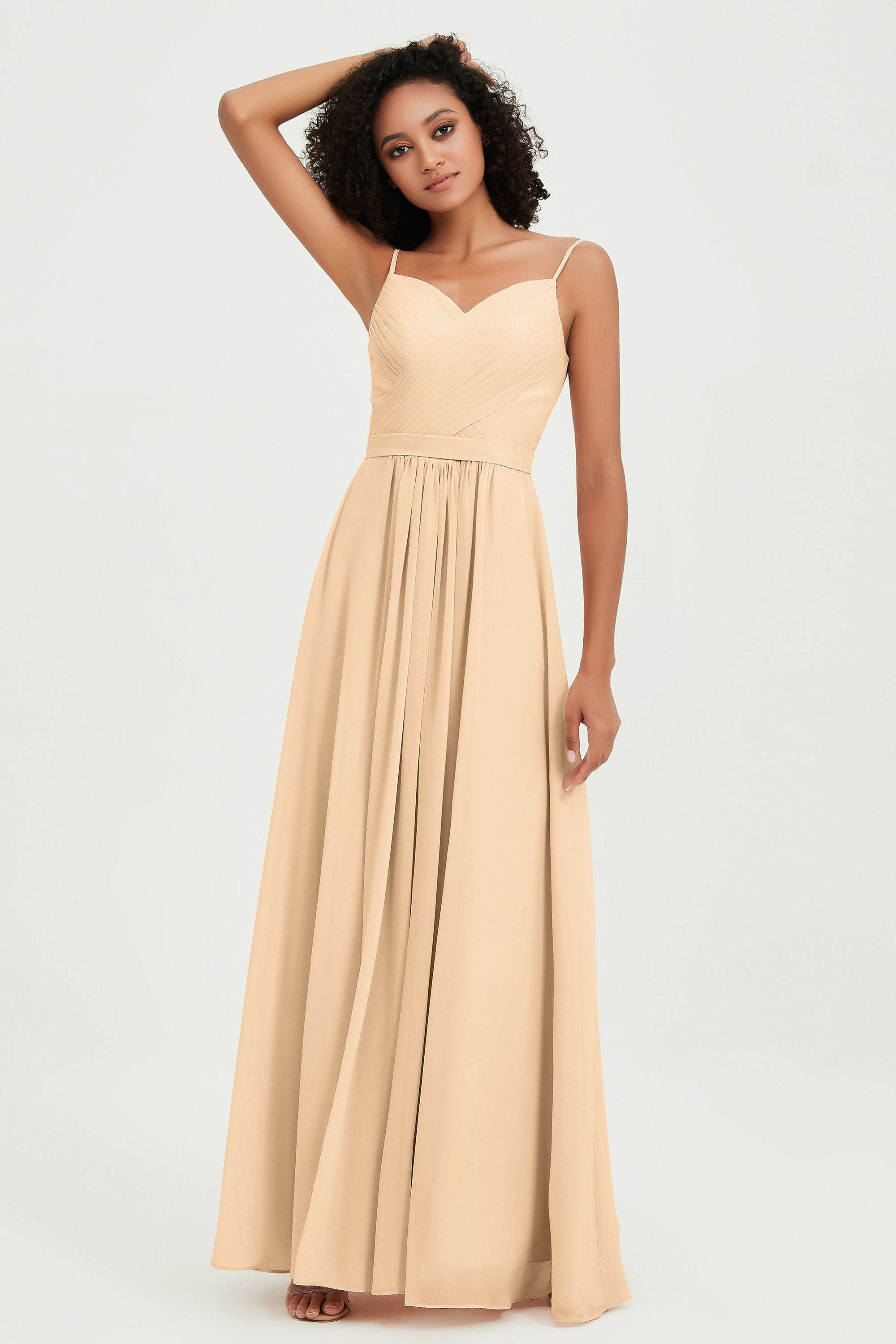 Spaghetti Straps Chiffon Bridesmaid Dresses Ruched Pleated Formal Evening Dress Gowns